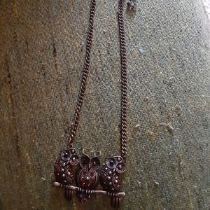 Three Owls on a branch necklace